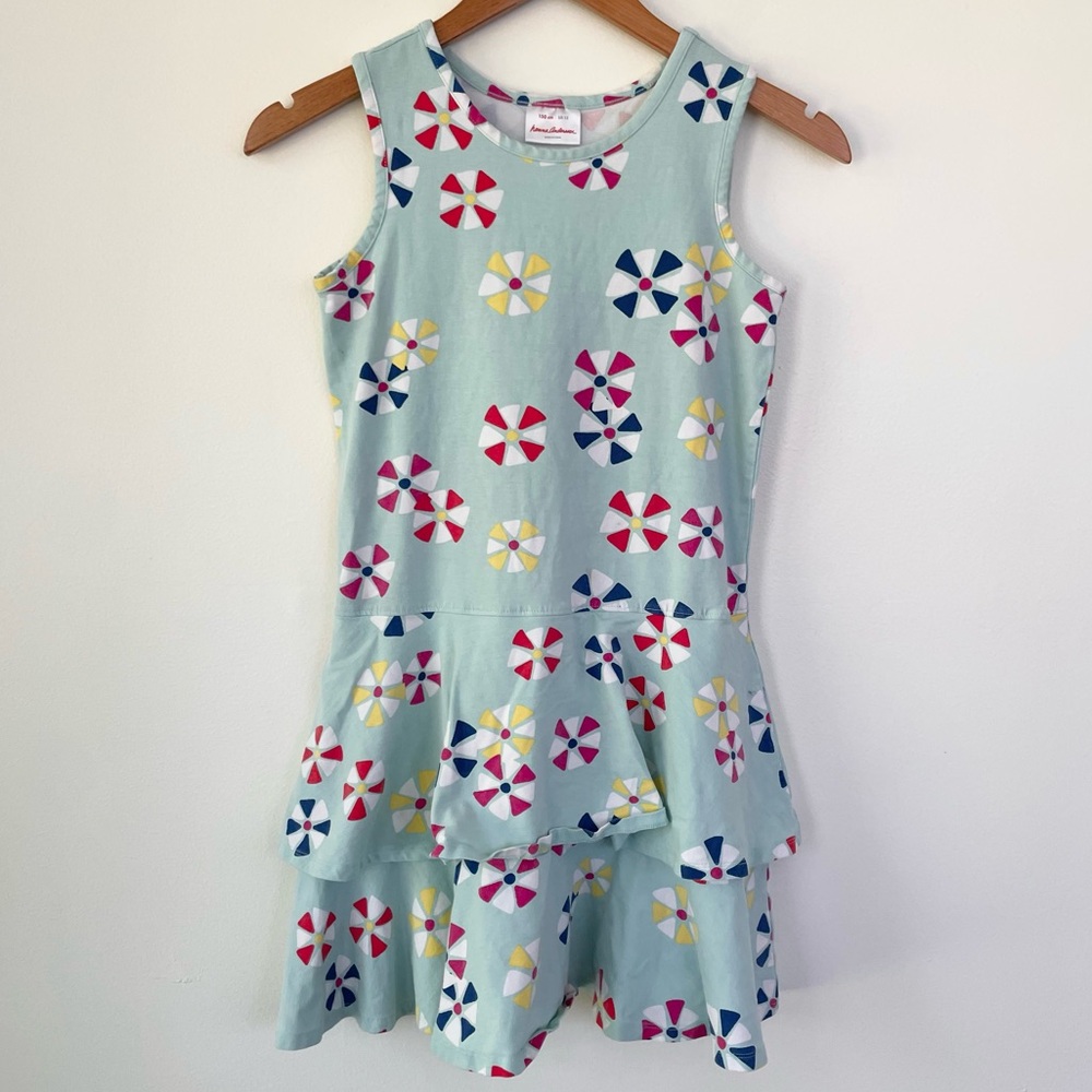 Hanna Andersson Pinwheel Flower Pale Blue Dress size 12 Cotton Tiered Skirt